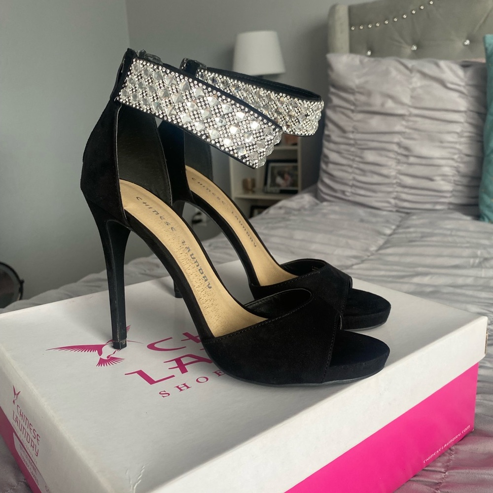 Black Heel with Rhinestones Size 7